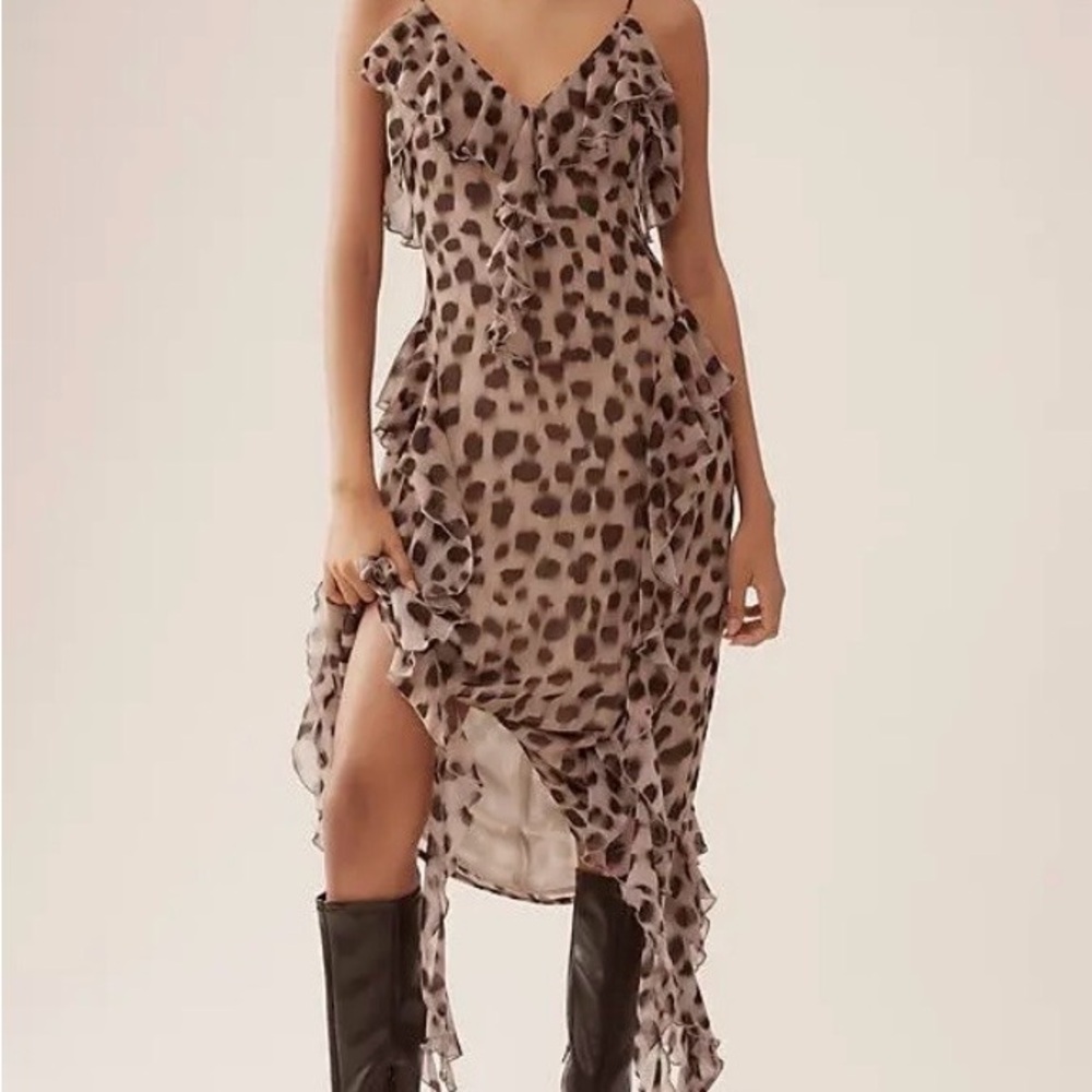 Anthropologie Animal Print High Low Dress